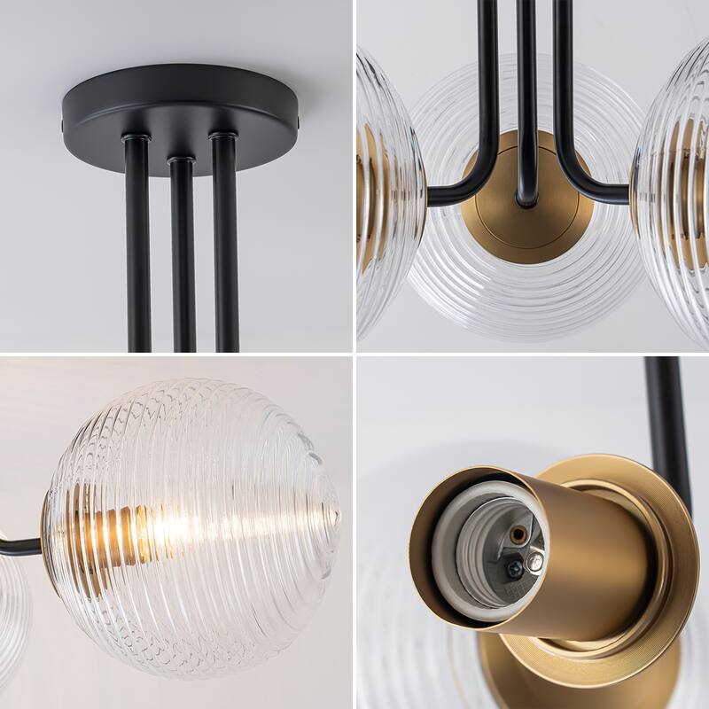 3 - Light 22'' Modern Sputnik Globe Glass Semi Flush Mount Light