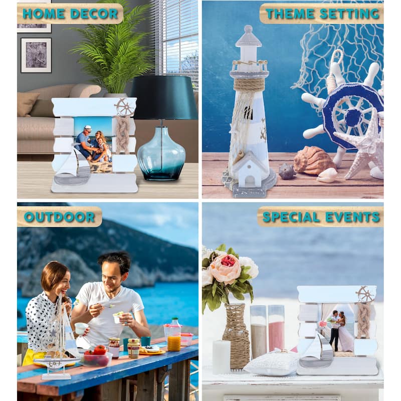 CoTa Global Moonlight Nautical Photo Frame, Lighthouse Figure and Boat