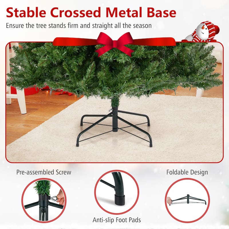Gymax Artificial Christmas Tree w/990 Branch Tips 1000 Warm White LED