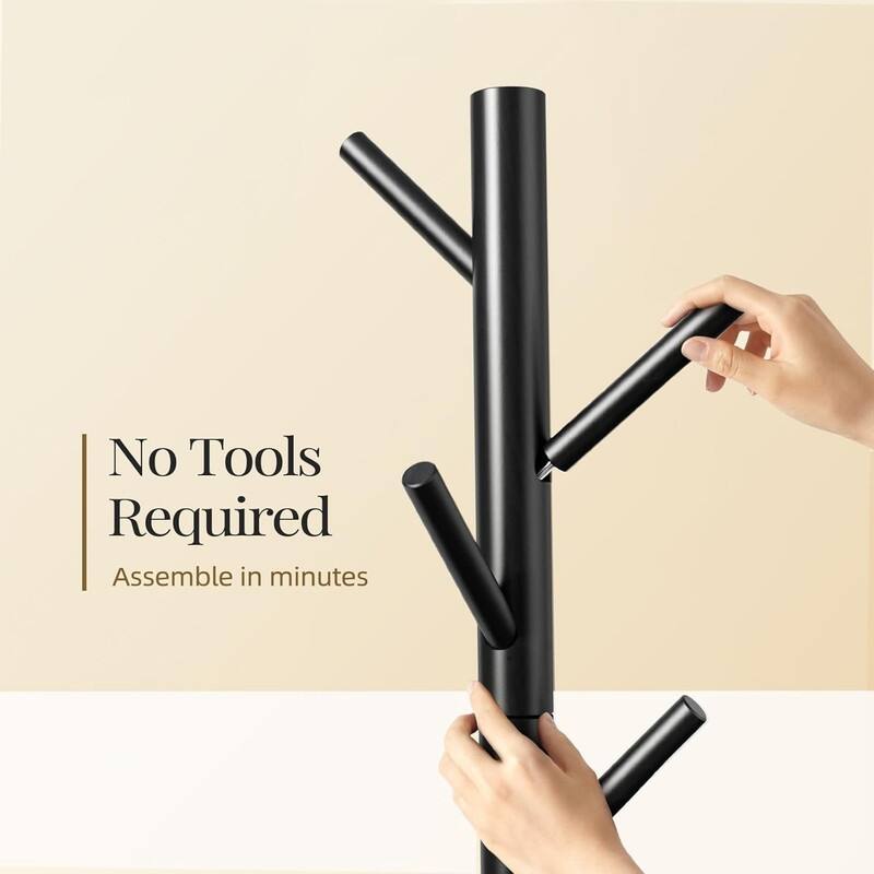 Sturdy Wooden Coat Tree with 8 Hooks, 3 Adjustable Sizes - ‎19.7"D x 19.7"W x 68.9"H