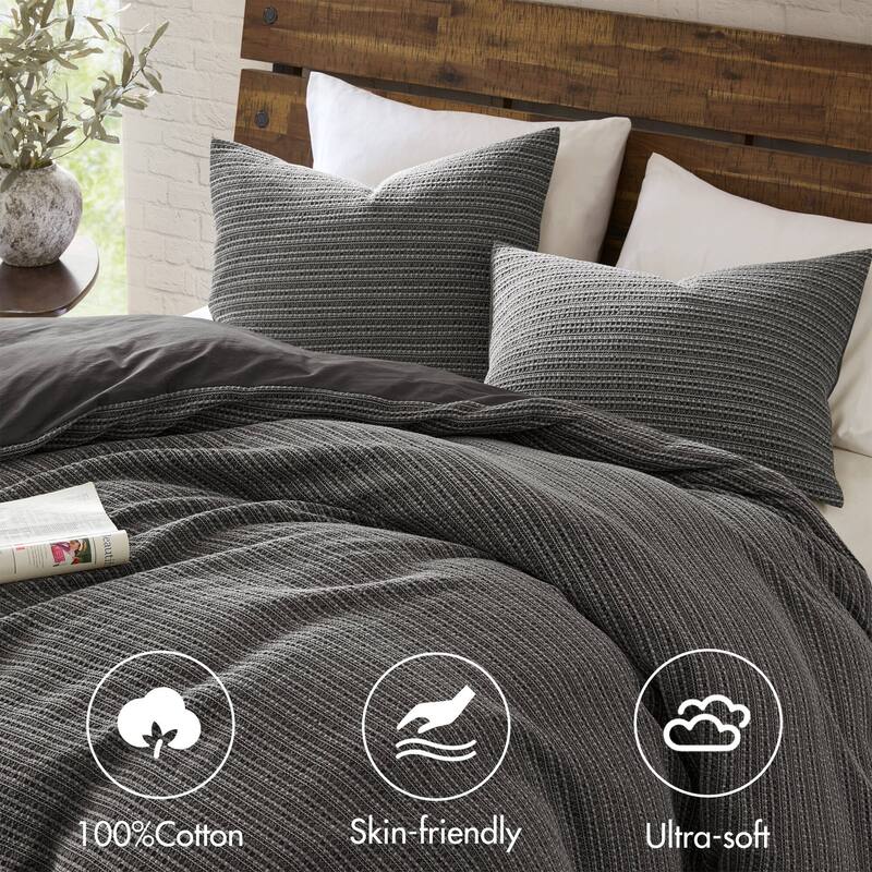 3PCS Full/Queen Waffle Washed Duvet Set