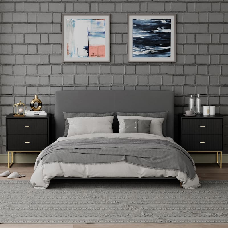 Nightstand Set of 2 with Metal Frame for Bedroom Living Room Bed Side Table