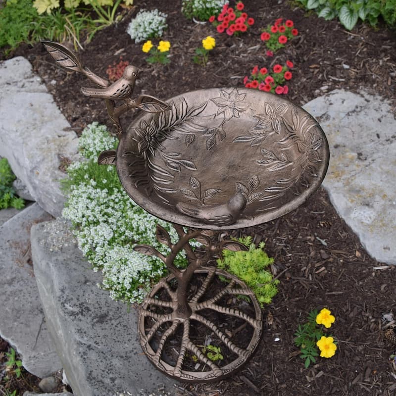 Cast Aluminum Meadow Outdoor Garden Bird Bath - Antique Bronze -33"