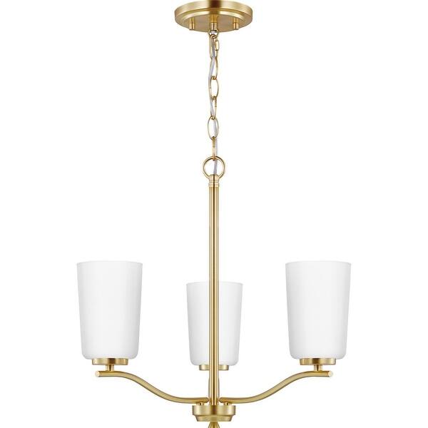 Progress Lighting Adley Collection 3-Light Satin Brass Etched White Glass New Traditional Semi-Flush Convertible Light