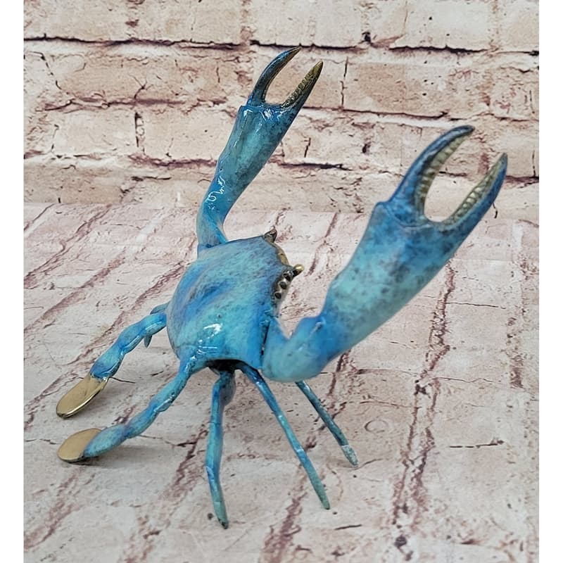 Bronze Blue Crab Sculpture Figure Figurine Original Art Glazed Colorful Patina 4 Inches X 8 Inches