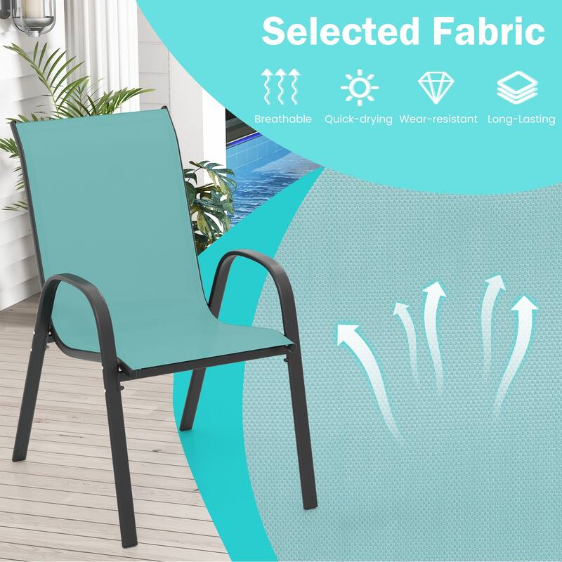 Gymax Set of 4 Patio Dining Chairs Stackable Armrest Space Saving