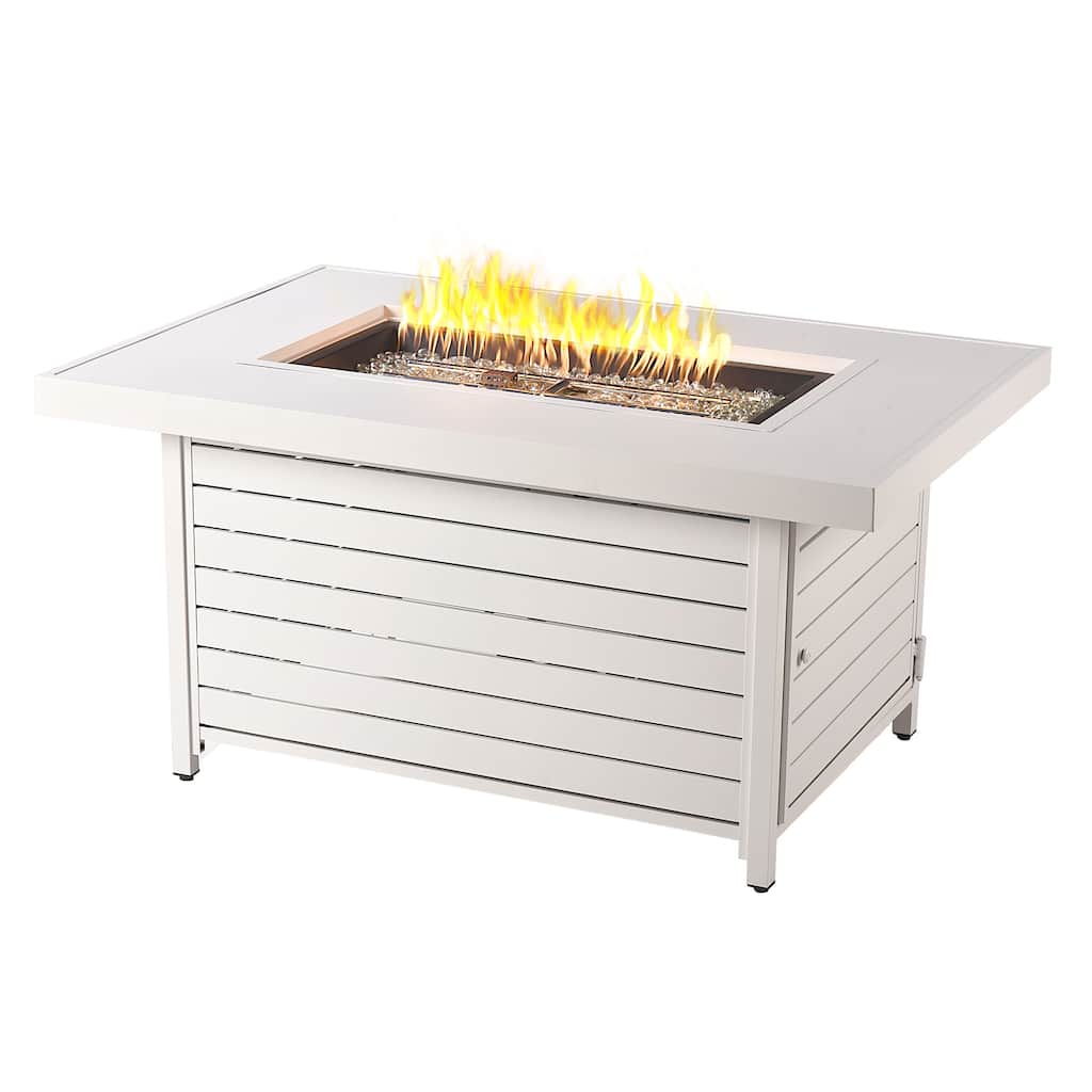 Rectangular 48 in. x 36 in. Aluminum Propane Fire Pit Table, Glass Beads, Two Covers, Lid, 57,000 BTUs