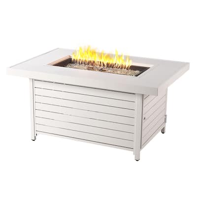 Rectangular 48 in. x 36 in. Aluminum Propane Fire Pit Table, Glass Beads, Two Covers, Lid, 57,000 BTUs - N/A