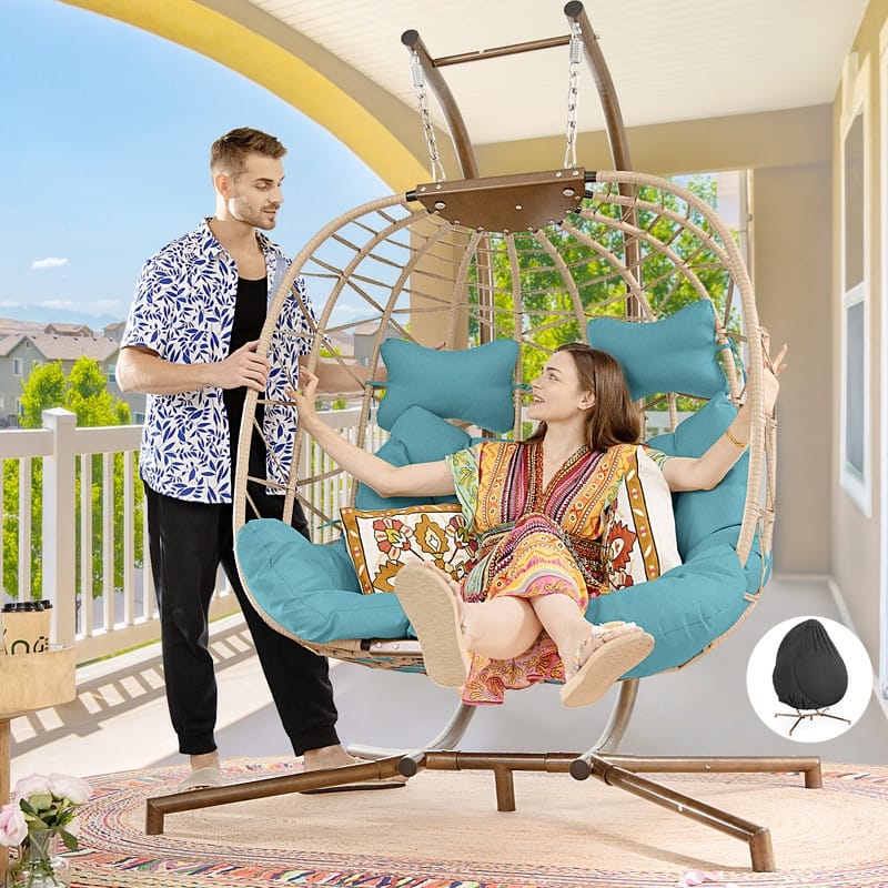 FINCATI Outdoor Oversized Double Egg Chair Swing, 700 lbs Double Egg Chair Outdoor, 2 Person Egg Chair Swing, Hanging Egg Chair