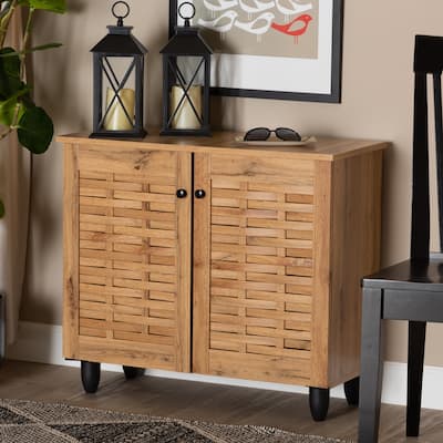Winda Modern Oak Brown Finished Wood 2-Door Shoe Cabinet