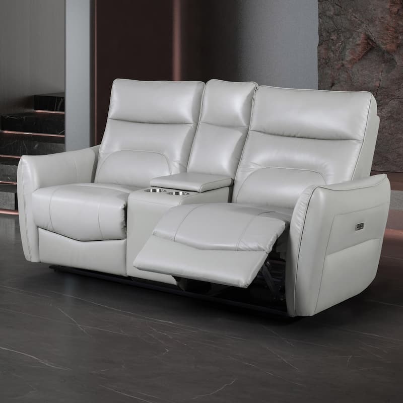 Furniture of America Gemono Modern 2-Piece Power Recline Leather Match Sofa and Loveseat Set