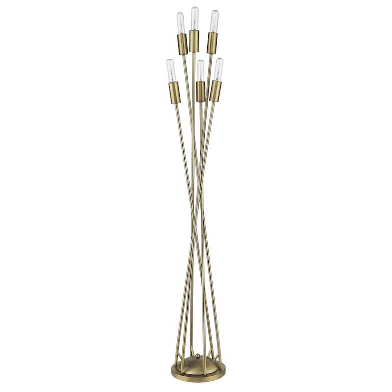 60-Inch Six Light Torchiere Floor Lamp in Brass Finish for Living Room - 13.25” x 13.25” x 60”