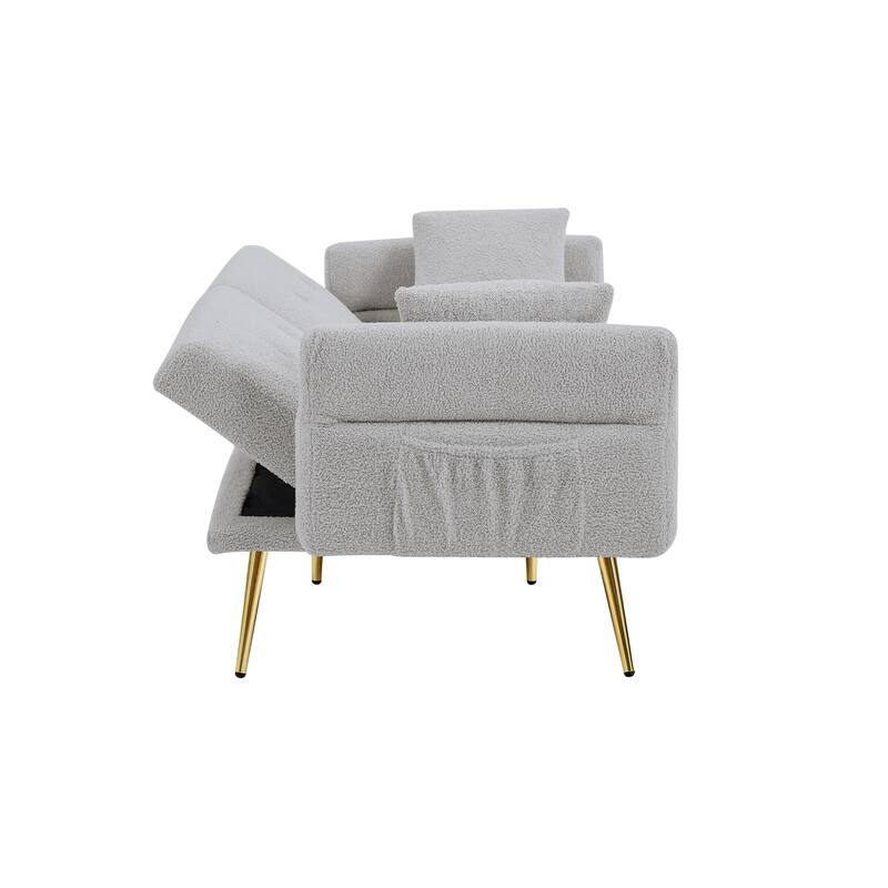 Loveseat with Side Pocket, Sleeper Sofa Bed with Foldable Armrest, Accent Sofa with Adjustable Backrest