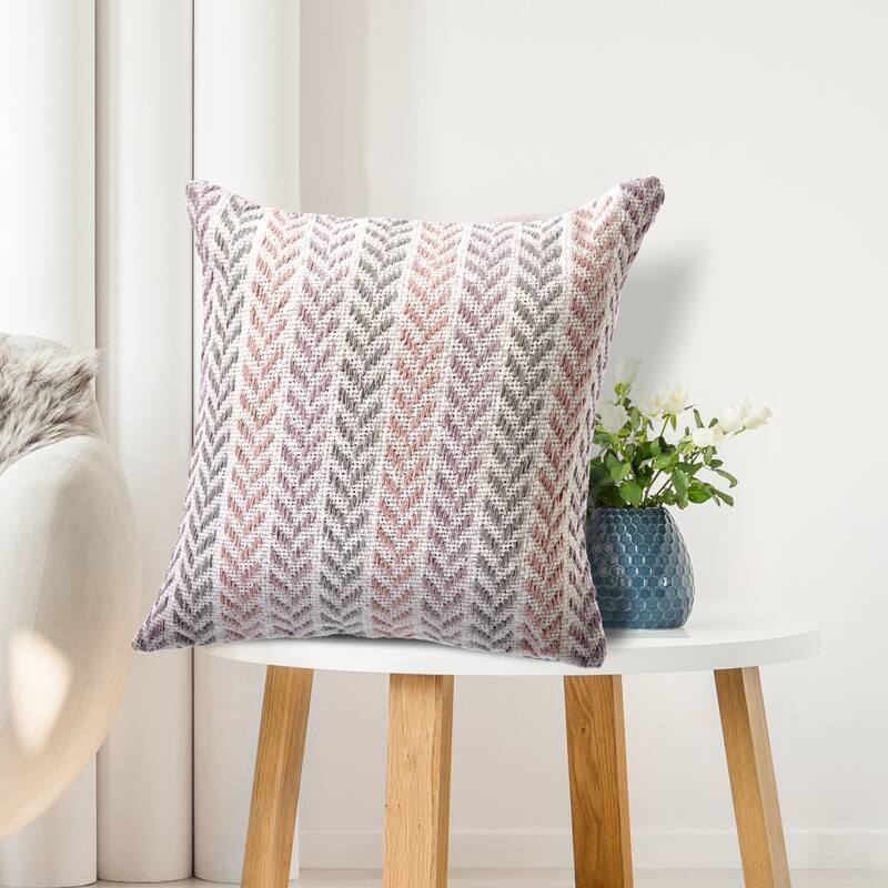 HomeRoots 18" X 18" Purple Pink Gray And White 100% Cotton Chevron Zippered Pillow