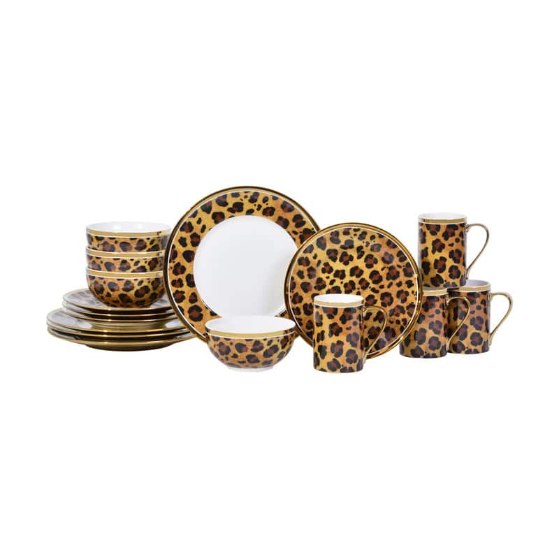 222 Fifth Serengeti 16-Piece Porcelain Dinnerware Set, Leopard Print