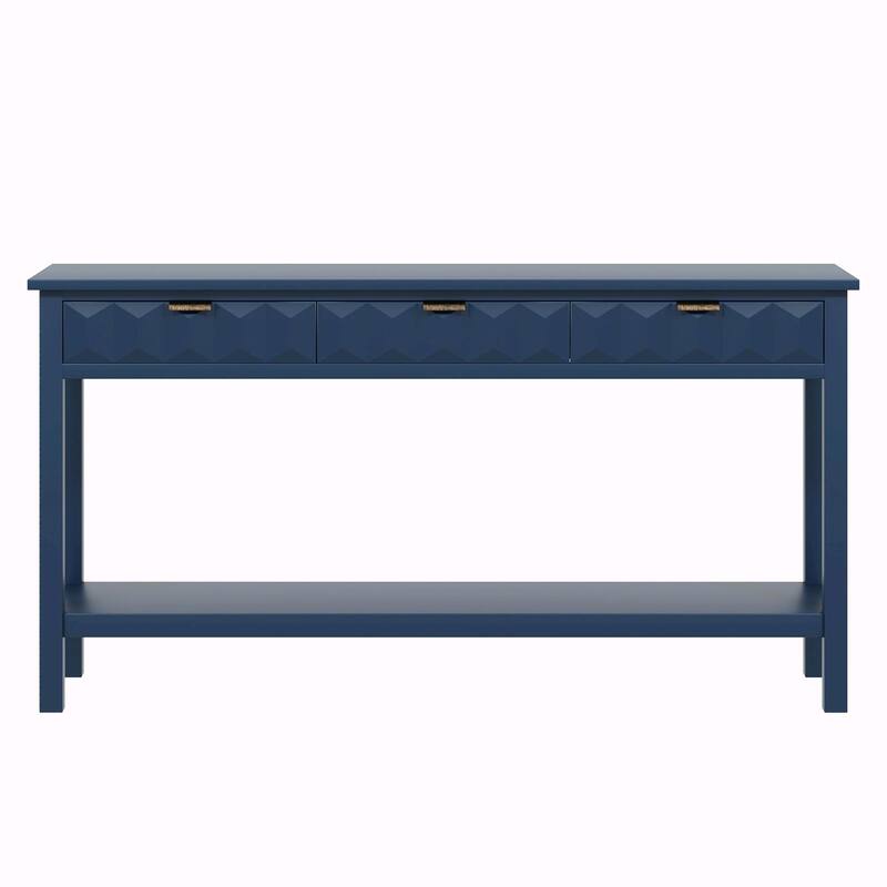 60" Fir Veneer Entryway Table with Honeycomb-patterned Fronts, 3 Drawers