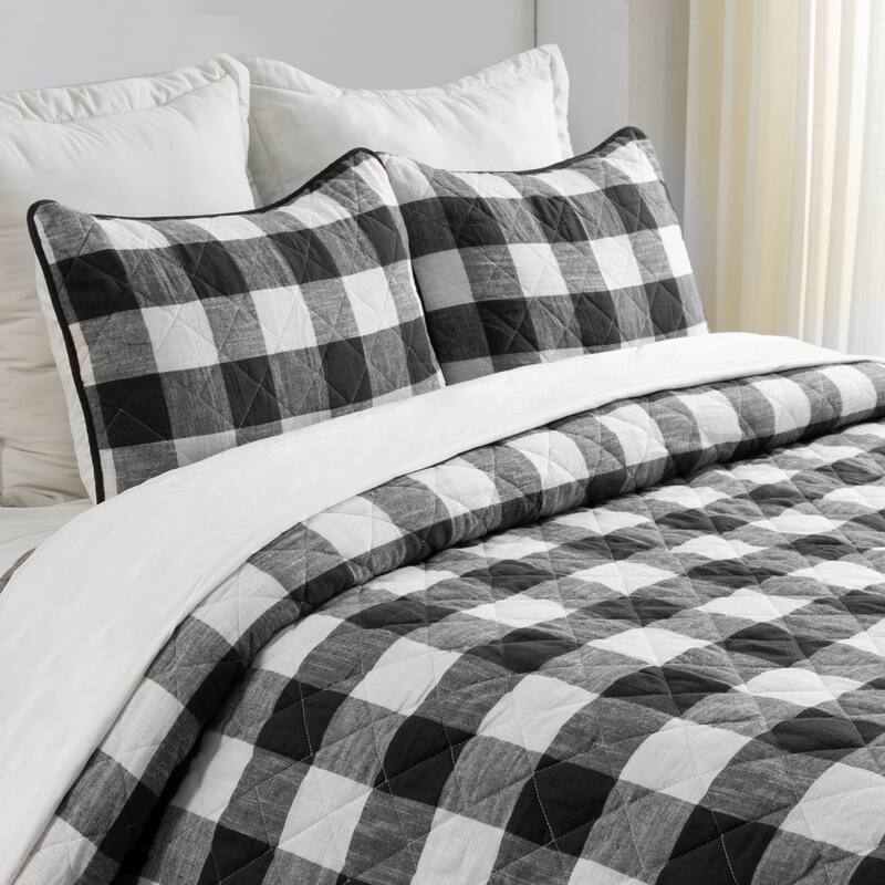 HULALA HOME 3 Piece Quilt Set with Plaid Patterns