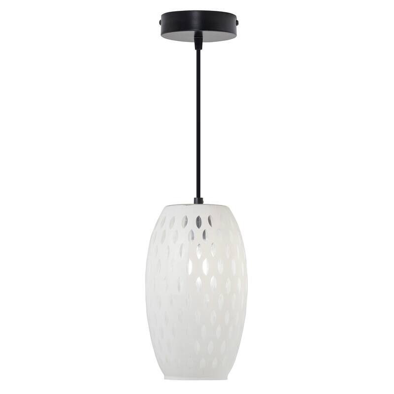 Adriana River of Goods Black Metal and White/Clear Glass 6-Inch Pendant Light with Adjustable Hanging Cord - 6" x 6" x 70.75" - 6" x 6" x 70.75" - White/Clear/Black