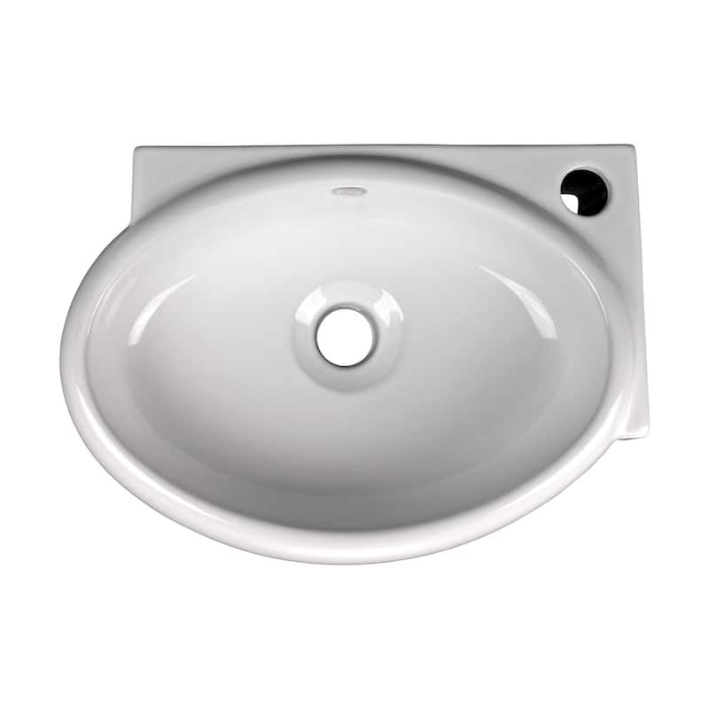 White Ceramic Corner Bathroom Sink Carlingwood Wall Mount Oval Bowl with Overflow Renovators Supply