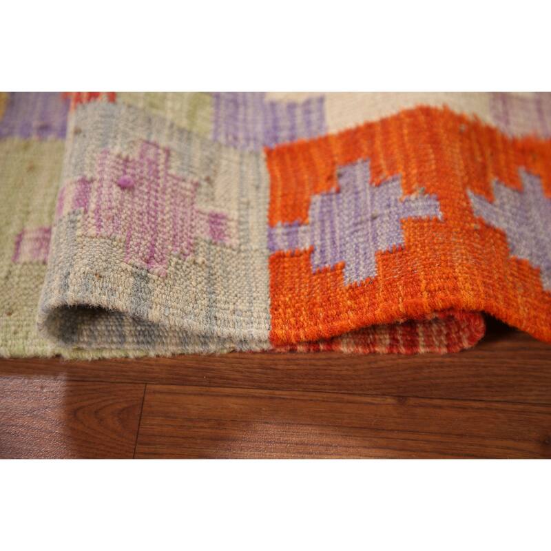 Geometric Kilim Area Rug Reversible Flatweave Foyer Wool Carpet - 3'4"x 5'0"