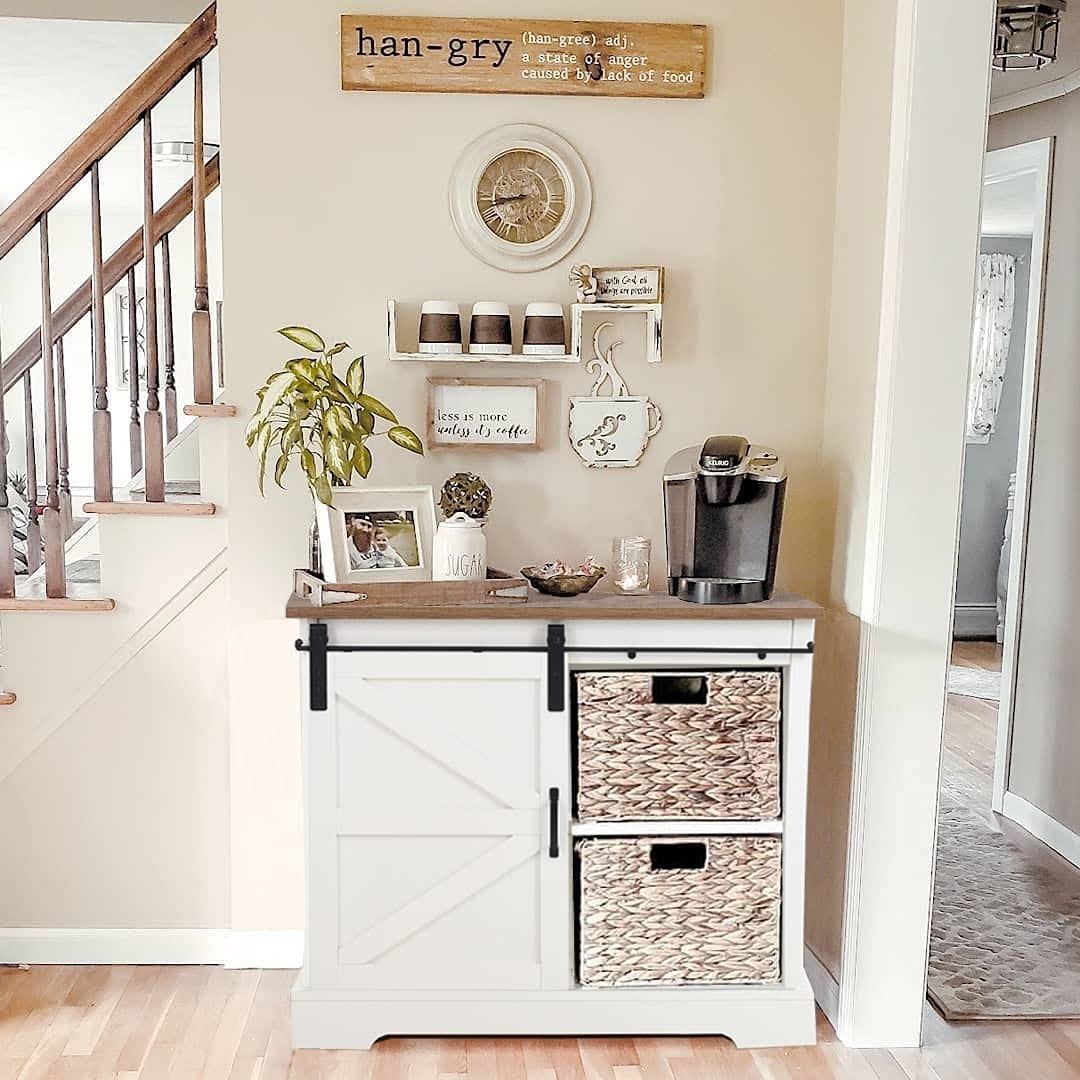 PHI VILLA Farmhouse Sliding Barn Door Accent Storage Cabinet