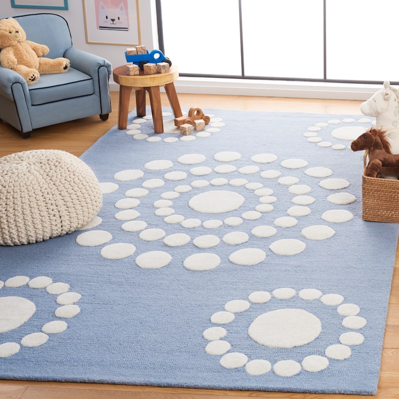 SAFAVIEH Handmade Kids Yaritza Dots Wool Rug - 8' x 10' - Blue/Ivory
