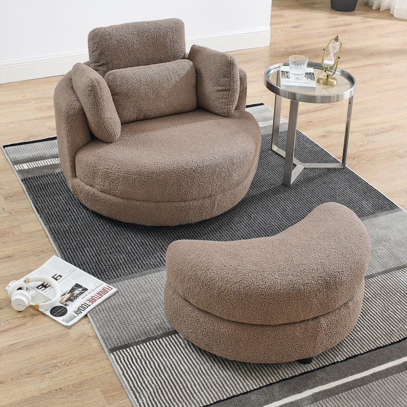 Oversized Swivel Cuddle Barrel Chair with moon storage ottoman