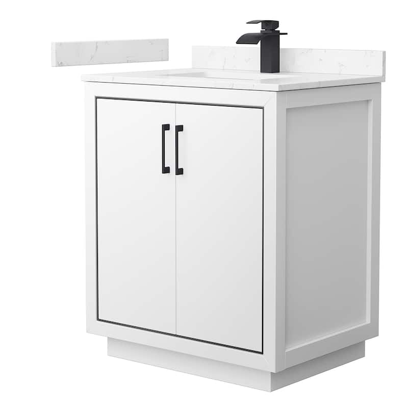 Wyndham Collection WCF1111-30S-VCA-MXX Icon 30" Free Standing Single - White / Carrara Cultured Marble Top / Matte Black - Painted