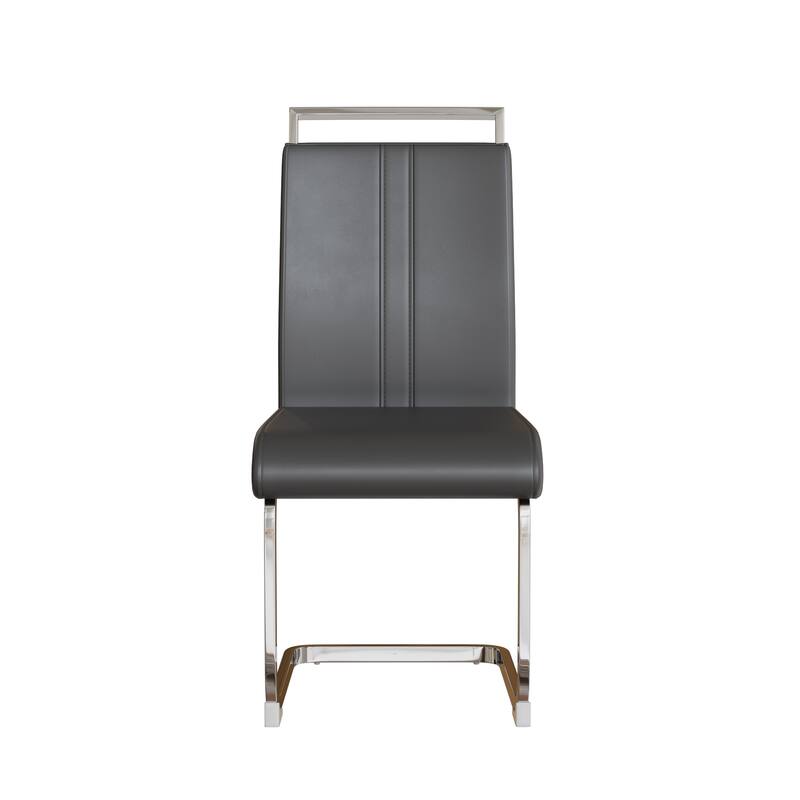 Modern Style Faux Leather High Back Dining Chairs Set of 2 with Metal Legs for Dining Room