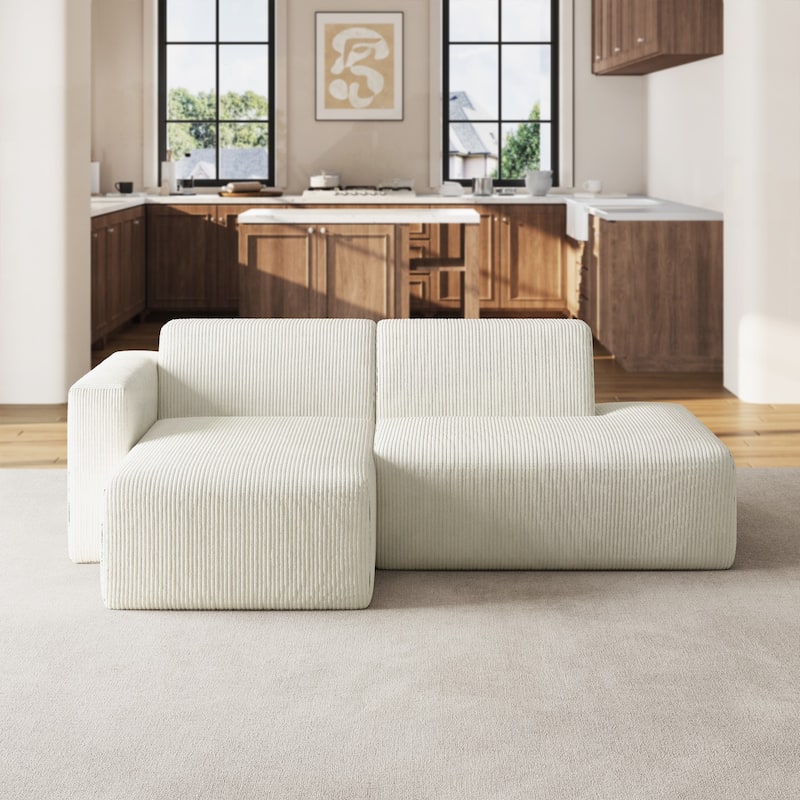 94" W Corduroy Upholstered Fully Sponge Molded Modular Sectional Sofa - Beige - Left Facing