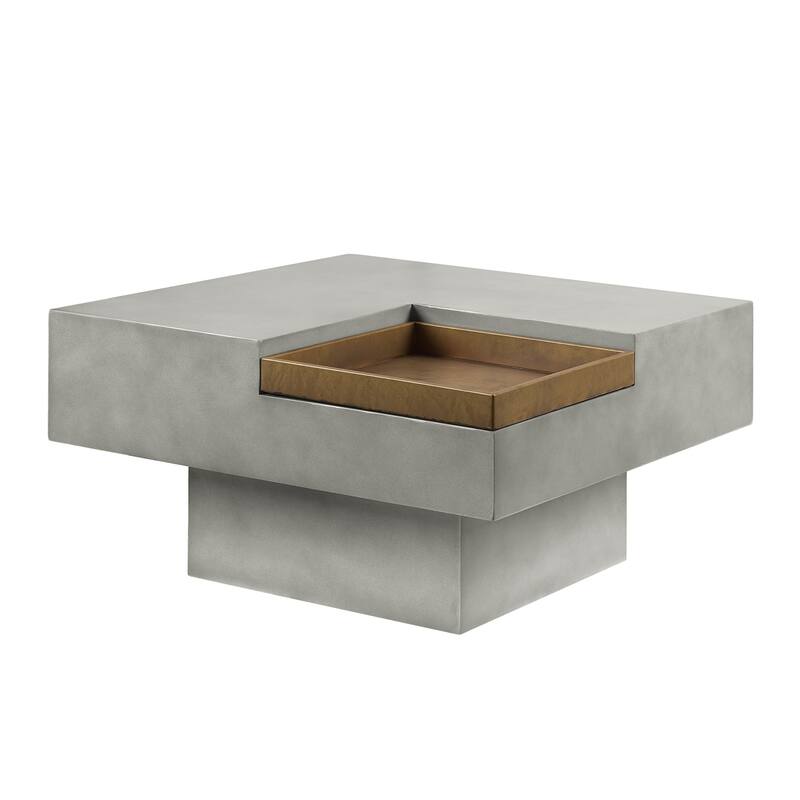 HomeRoots 32" Gray Cement Square Distressed Pedestal Coffee Table - 32' X '17' X '32