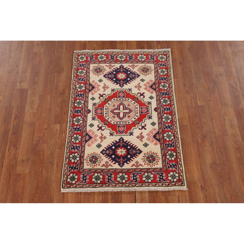 Geometric Kazak Accent Rug Handmade Wool Carpet - 2'7" x 3'9"