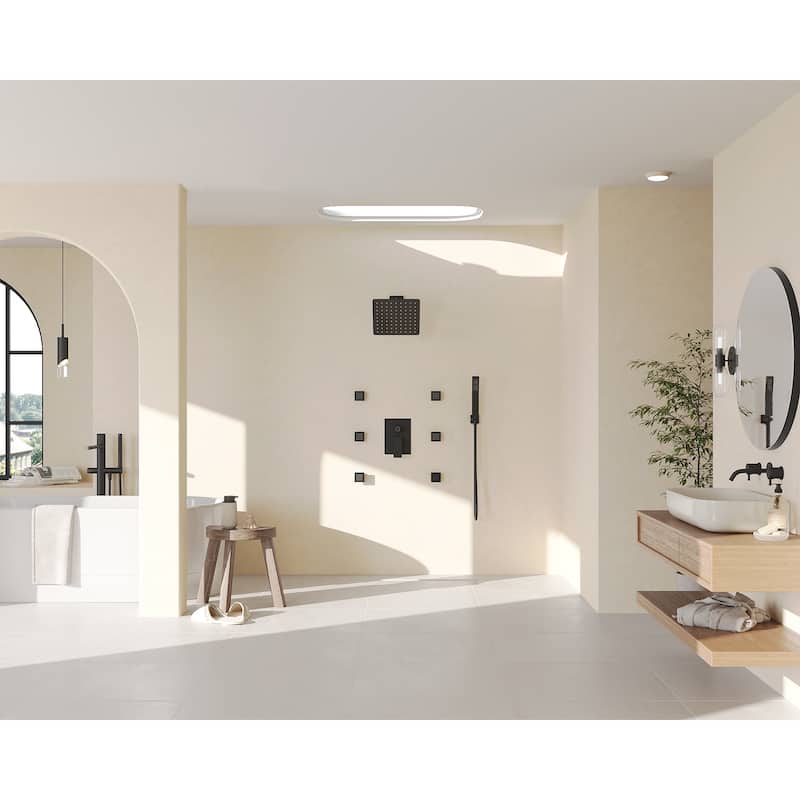 GRANDJOY Shower Faucet Set 10" Wall Mounted Shower Head with 6 Body Jets and Handheld Shower