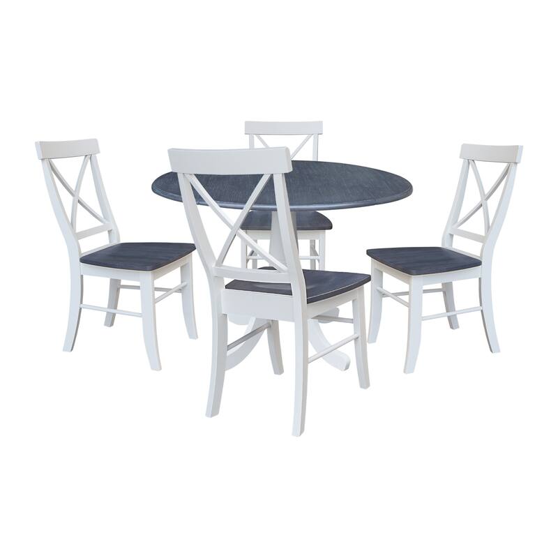 42" Round Top Dual Drop Leaf Pedestal Table with Dining Chairs - 5-Piece