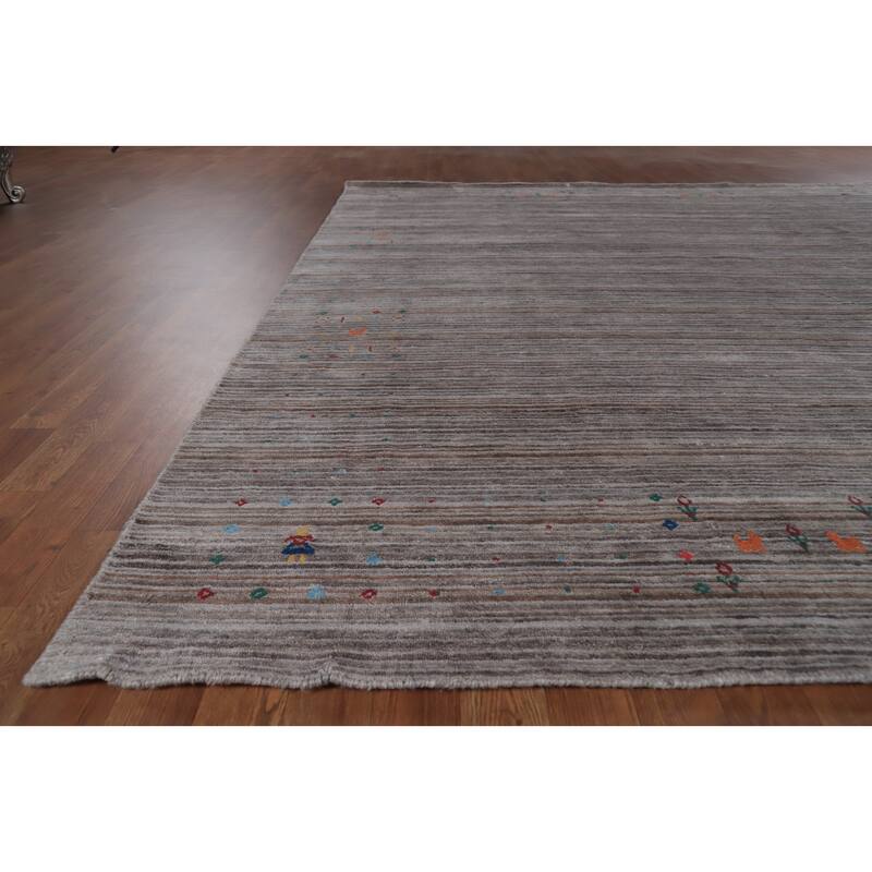 Hand Knotted Oriental 100% Wool Carpet Tribal Tribal Greys & Charcoal Gabbeh Area Rug - 9' 10'' X 8' 0''