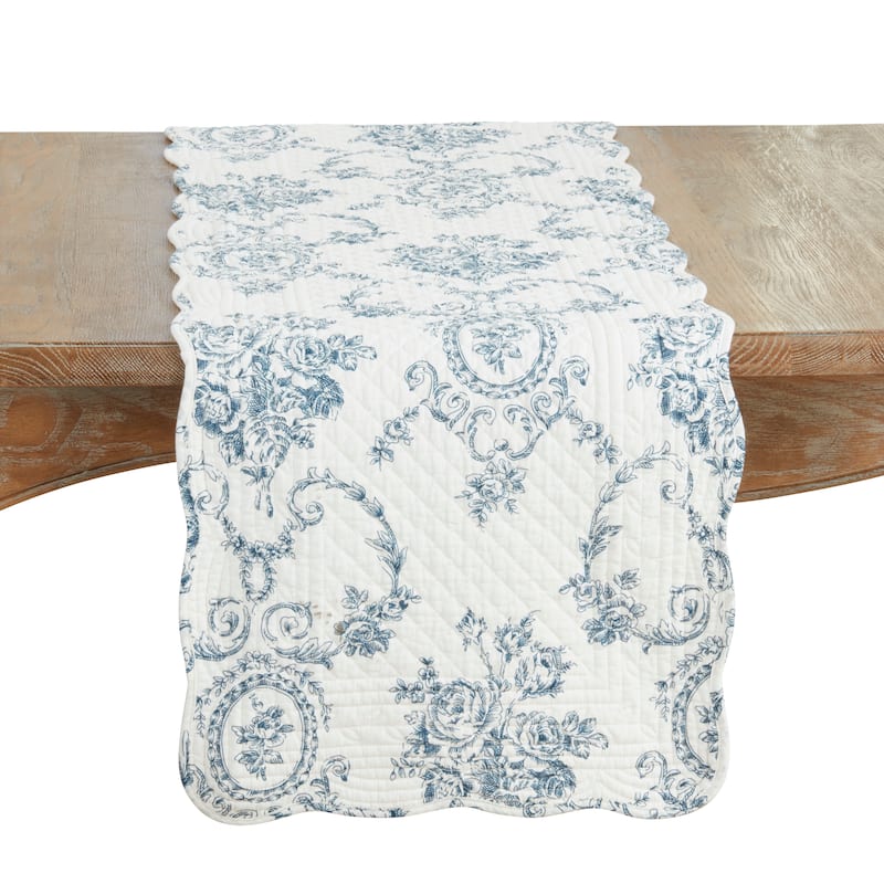 Quilted Toile Floral Table Runner - 16"x72" - Indigo - 16"x72"