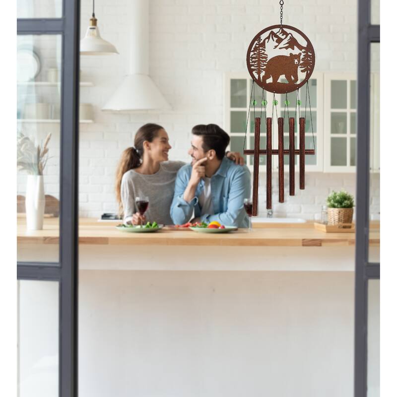 CoTa Global Black Bear Wind Chime - Handmade Glass and Metal Chime - 27 inches