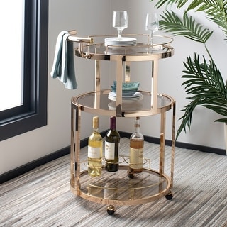 SAFAVIEH Rio 3 Tier Round Bar Cart-Gold / Tea - 22.1" x 19.7" x 34.3"