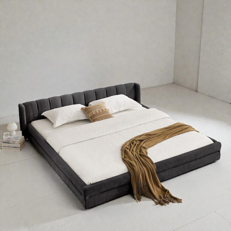 King Size Upholstered Platform Bed Frame with Chenille Fabric, Soft Headboard & Solid Grounded Design for Modern Bedrooms
