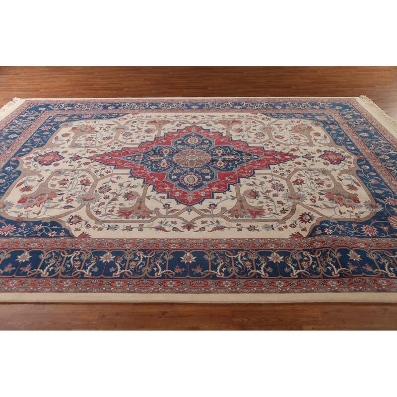 Vegetable Dye Aubusson Chinese Area Rug Beige Hand-Knotted Wool Carpet - 9'1"x 12'3"