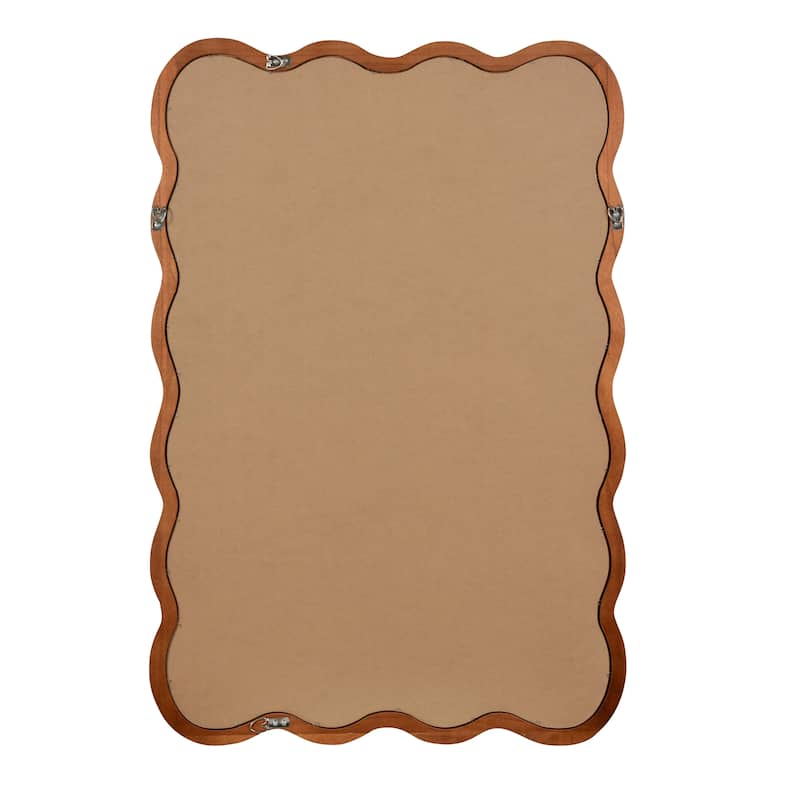 Yellowish Brown Wavy Rectangle Solid Wood Decorative Mirror - Bedroom, Bathroom, Living Room - Yellow Brown