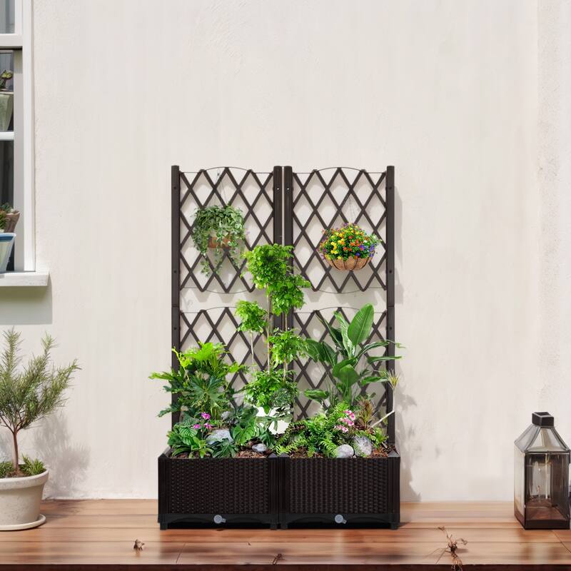 Wicker Trellis Planter Box 32 Inch Elevated Garden Container for Climbing Plants Flowers and Vegetables - 30.7" x 15.2" x 48"