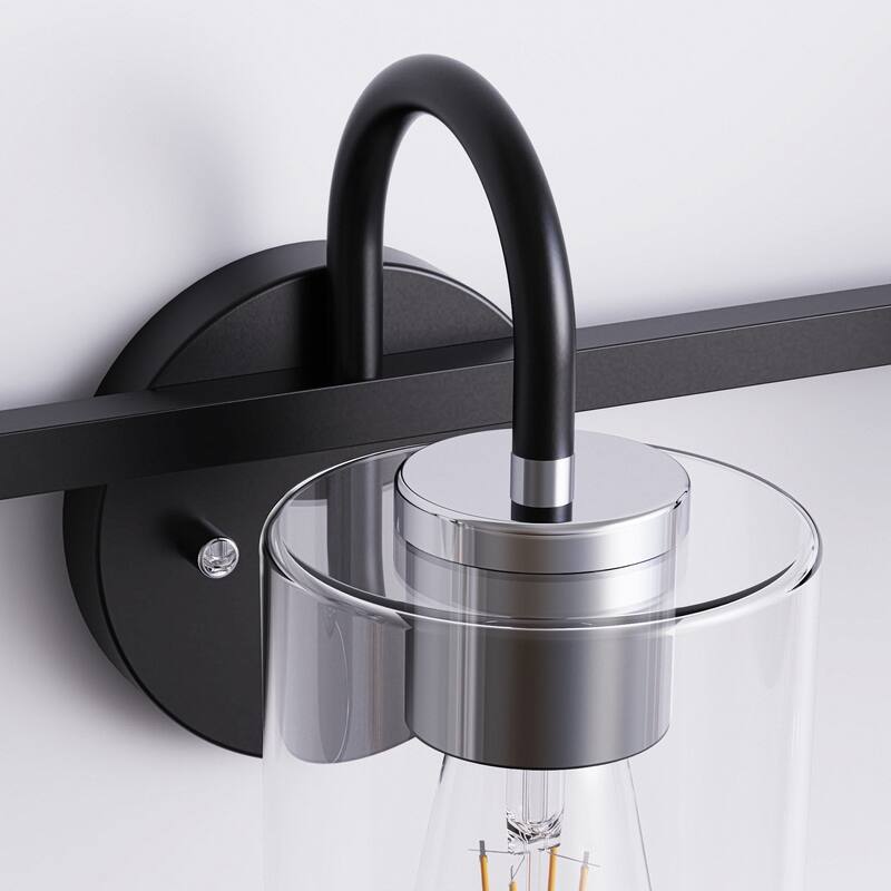 YANSUN Black and Chrome Metal Bend Tube Light Accessories with Round Wall Box for 3-Light Mirror Light E26 Base - 24*8*9