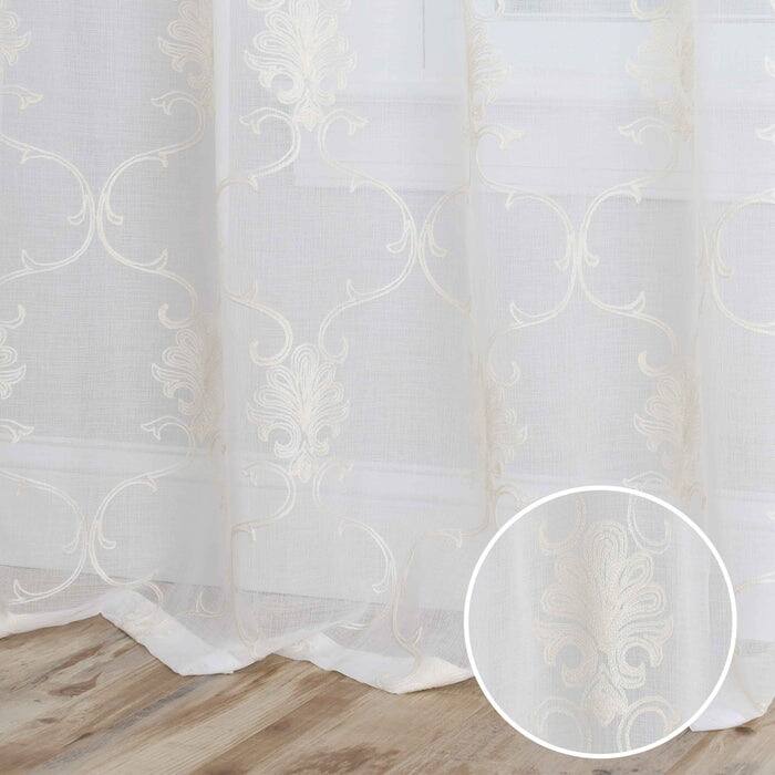 Superior Embroidered Elegant Scroll Sheer Grommet Curtain Panel - (Set of 2)