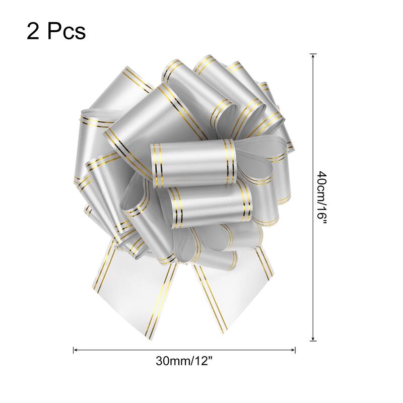 2pcs Large Pull Bow Metallic Car Ribbon with Gold Edge for Wrapping - Silver - 12 Inch