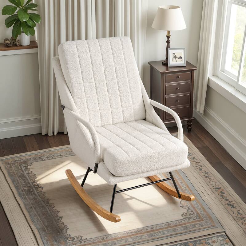 Nursery Rocking Chair Upholstered Modern Rocking chair with Wingback & Armrest Tall Back Accent Glider Rocker Chairs - White