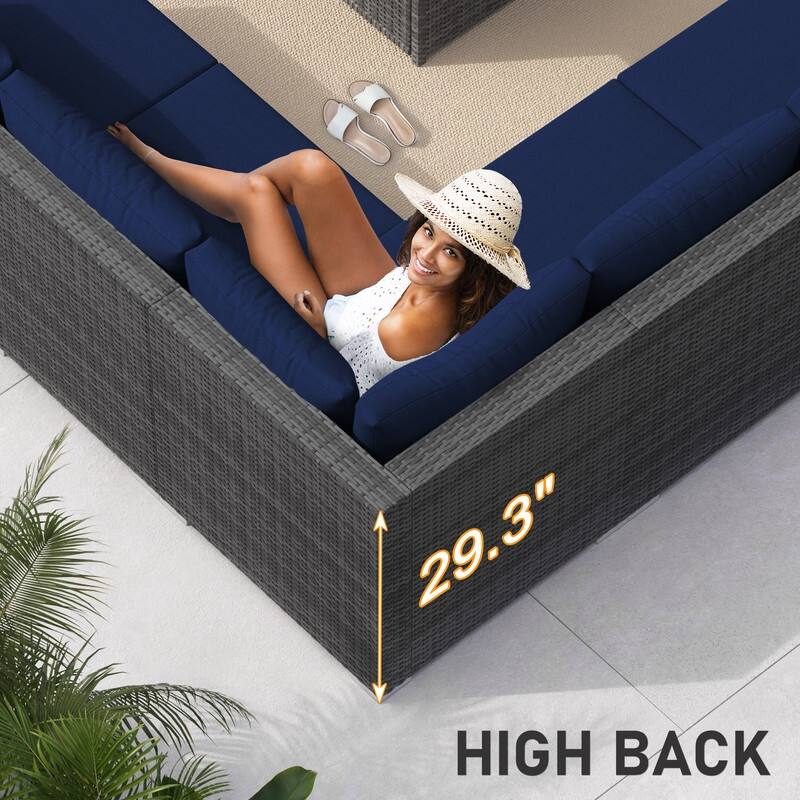 9-Piece Outdoor Wicker Patio Sectional Conversation Set with Fire Pit