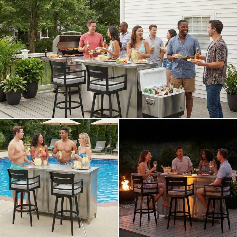 Aluminum Swivel Outdoor Bar Stool with Cushion Modern Bar Height Dining Chair for Outdoor and Indoor Use