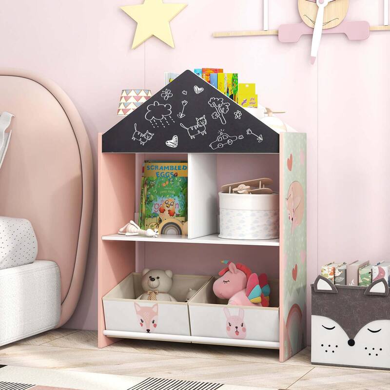 Costway Kids Dollhouse Bookshelf with Writable Chalkboard Whiteboard - See Details