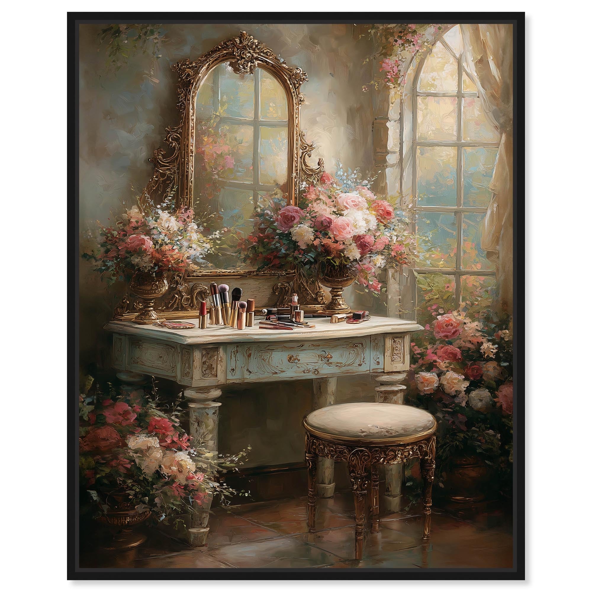 Bloom Vanity Table Glam Bathroom Canvas Print by Art Remedy